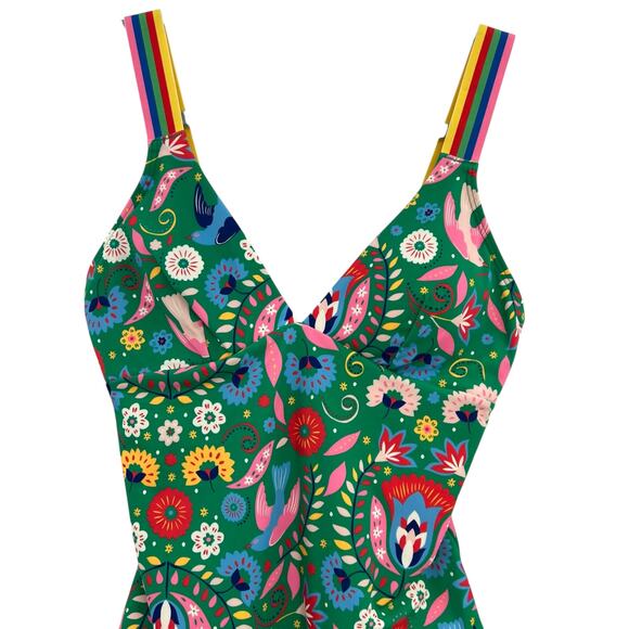 Boden Stripe Trim Swimsuit One Piece Decorative Garden Floral Green Size US 8 - Picture 4 of 11